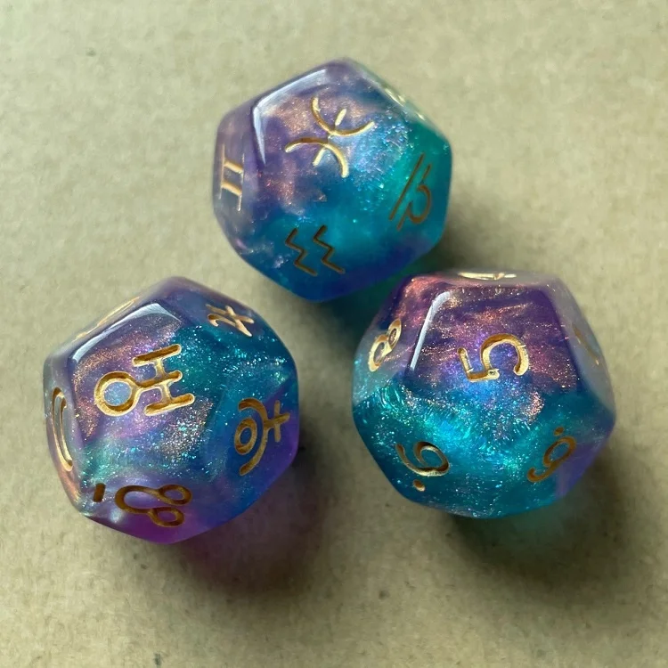 Lot De 2 Dés 12 Faces Multicolores - Résine Acrylique Pour Jeux, Tarot, Divination
