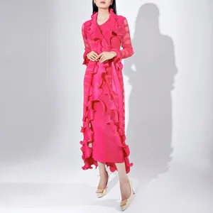 Miyake Pleated Clothing Women's Vest Long Skirt Lace-up Windbreaker Jacket Two-piece Set Elegant Long Pleated Dress