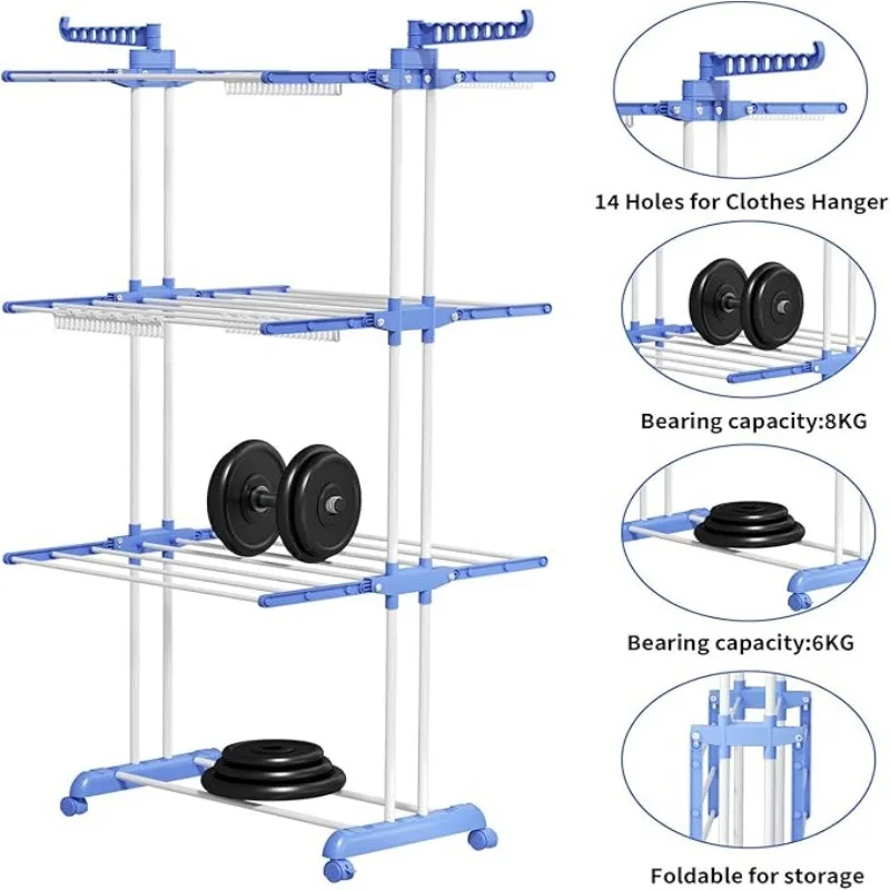 Multifunctional Floor-standing Three-layer Clothes Drying Rack Indoor Folding Floor-standing Mobile Clothes Rack