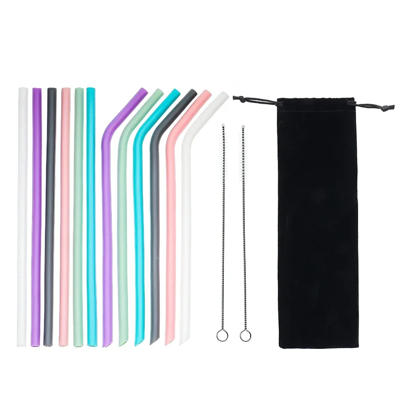Bar Accessories 6pcs BPA Free Eco-Friendly Reusable Creative Milk Bent Straight Silicone Soft Drinking Straws Set