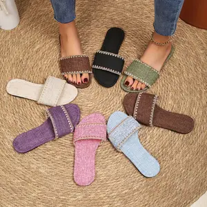 QuiteS 2026 New Style Summer Retro Flat-Soled One-Line Open-Toe Sandals Slippers Fashion Casual Office Shoes for Women