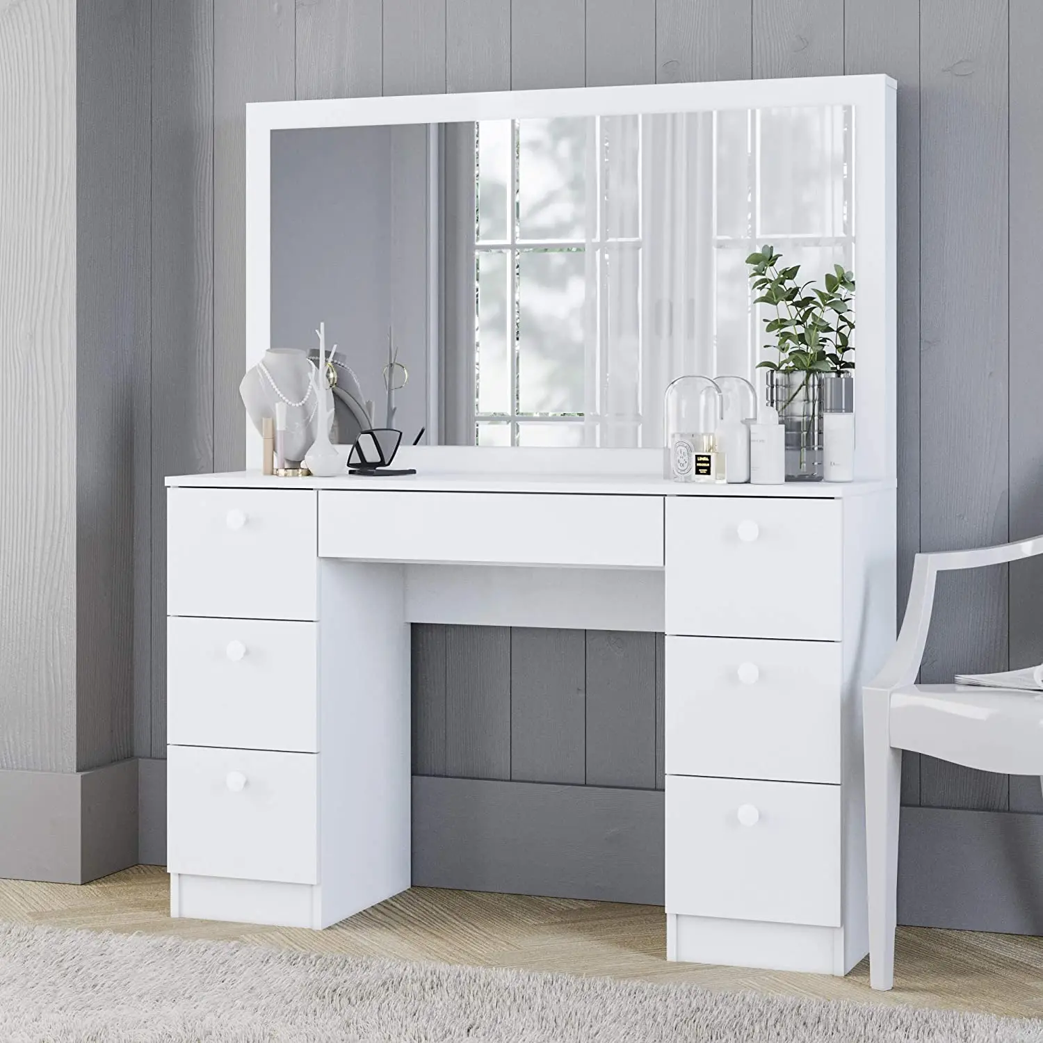 Modern Vanity Table with Mirror, Dressing Table Hollywood Light