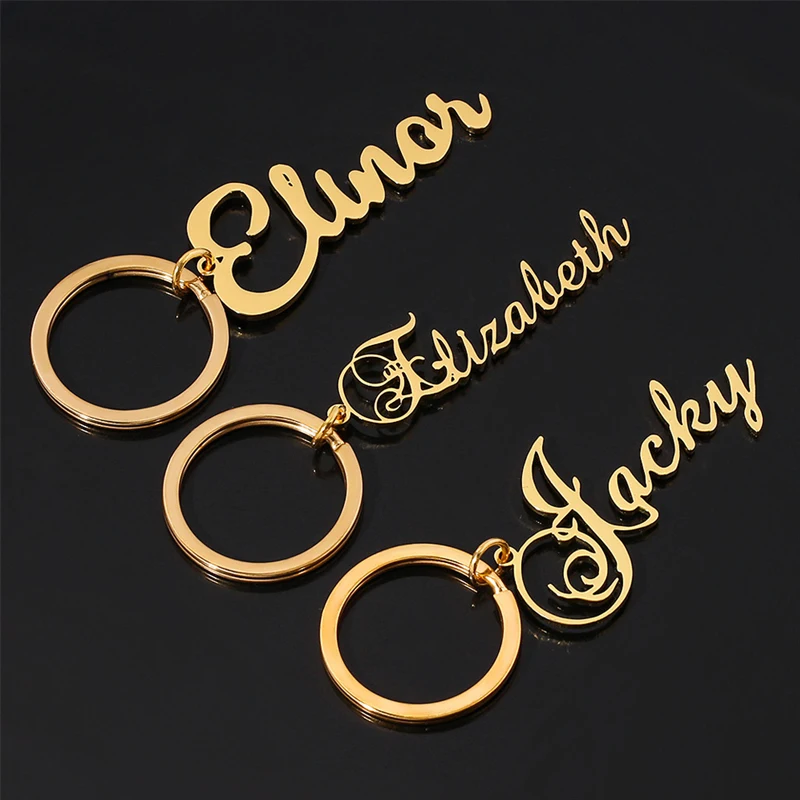 Personalized Custom Name Letter Key Chain for Men Women Stainless Steel Gold Plated Nameplate Key Ring Name Pendant Keychain