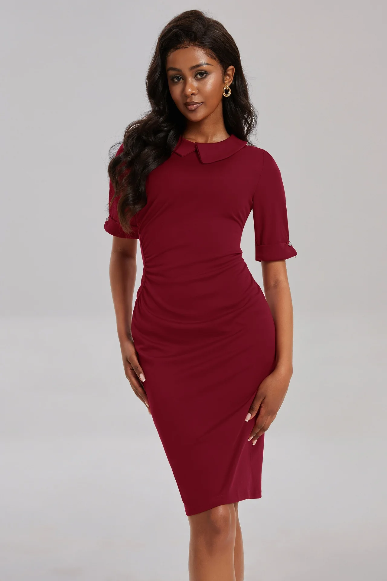 S-XXL Female Sexy Women Bodycon Career Dresses Party Work Office Formal  Half Sleeve Midi Dress Fashion Popular Clothes