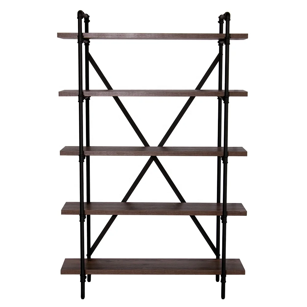 Classic design Creative furniture Ladder Bookshelf Shelving Wooden storage board metal pipe rack