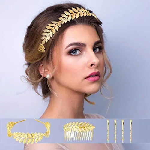 Set Bijoux Déesse Grecque Finrezio - Couronne Laurier, Brassard, Peigne Et Épingles - Style Antique Pour Mariage Ou Fête