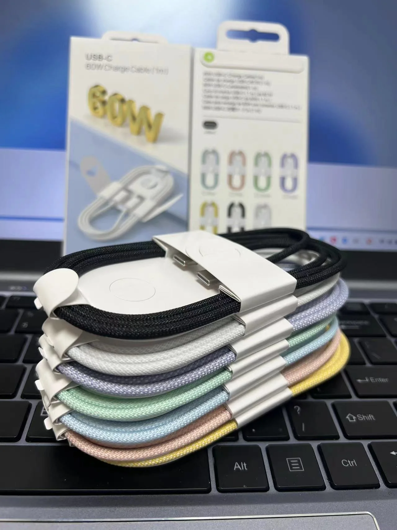 USB Type C to C Fast Charging Data Cable Braided Jacket for Smartphones Tablets Laps