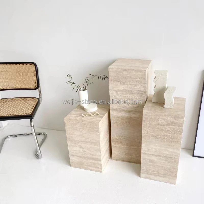 Modern Simple Design Marble Plinth Travertine Cube Coffee Table Stand Travertine Plinth