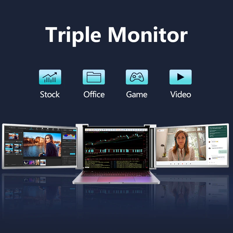 Expandable Bracket FHD Plug and Play Portable LED Screen Folding Monitor 15.6 Inch Multi-screen Triple Monitor for Laptops