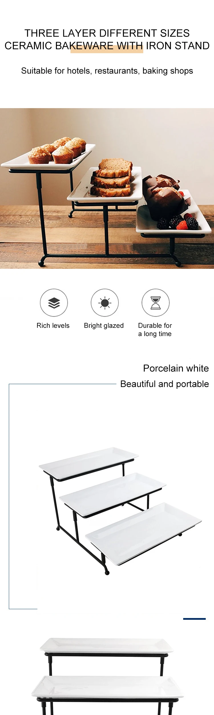 Unicasa Restaurant Custom 3 Tier Dish Rectangular White Serving Dishes