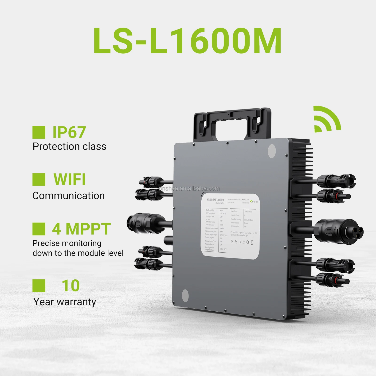 Lionshee 1600W DC to AC Power Converter Grid Tie DC 25-55V Voltage Solar Micro Inverter with APP Wifi Function