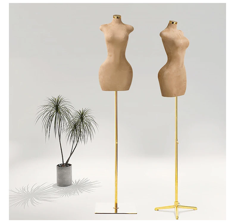 Wholesale Velvet Curvy Female Mannequin Big Hip Women Upper Brown Half