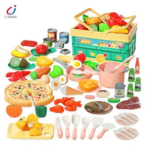 Chengji Diy Plastic Cutting Vegetables Toy Simulation Shopping Storage Basket Kitchen Cut Fruit Vegetable Food Toy