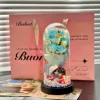 Bleu glacier concassé + couvercle en verre + sac cadeau + carte de vœux à piles