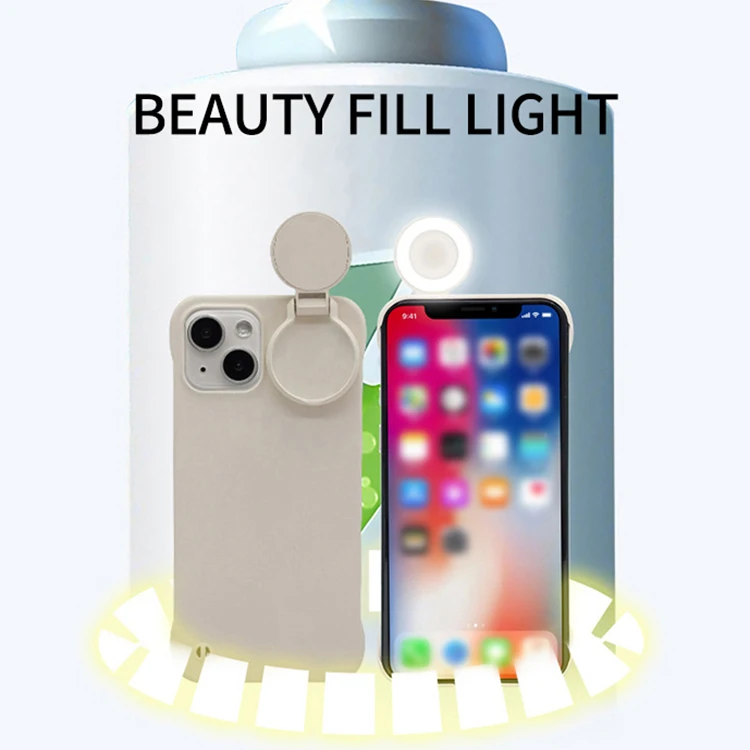 Portable Flip Cover Selfie Ring Flash Fill Light Phone Case for iPhone 14 13 Pro Max