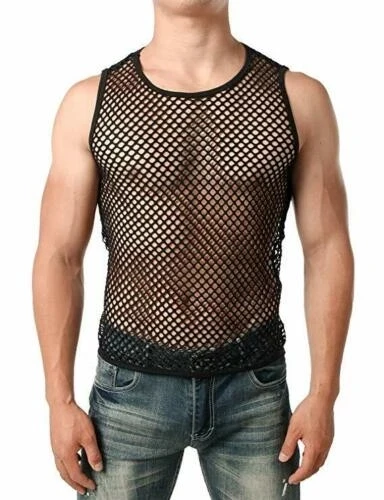 Cheap Price Hot Men’s See Through Mesh Sleeveless T-Shirt Underwear Sheer Wear Transparent Undershirt