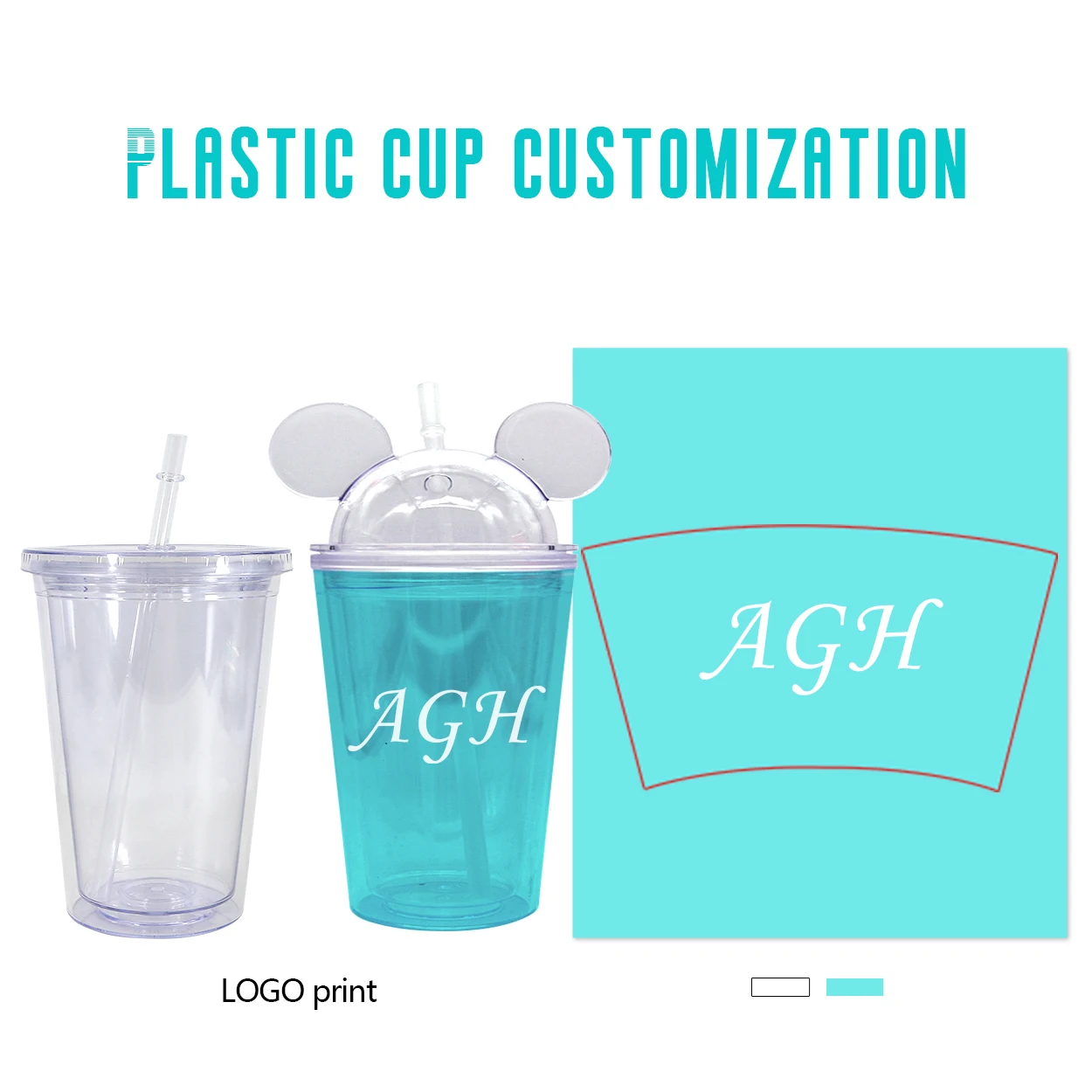 2023 Promotional Gifts Children Cartoon 16 OZ Mouse Ear Shape Dome Lid  Clear Acrylic Plastic Tumbler Cups With Straws