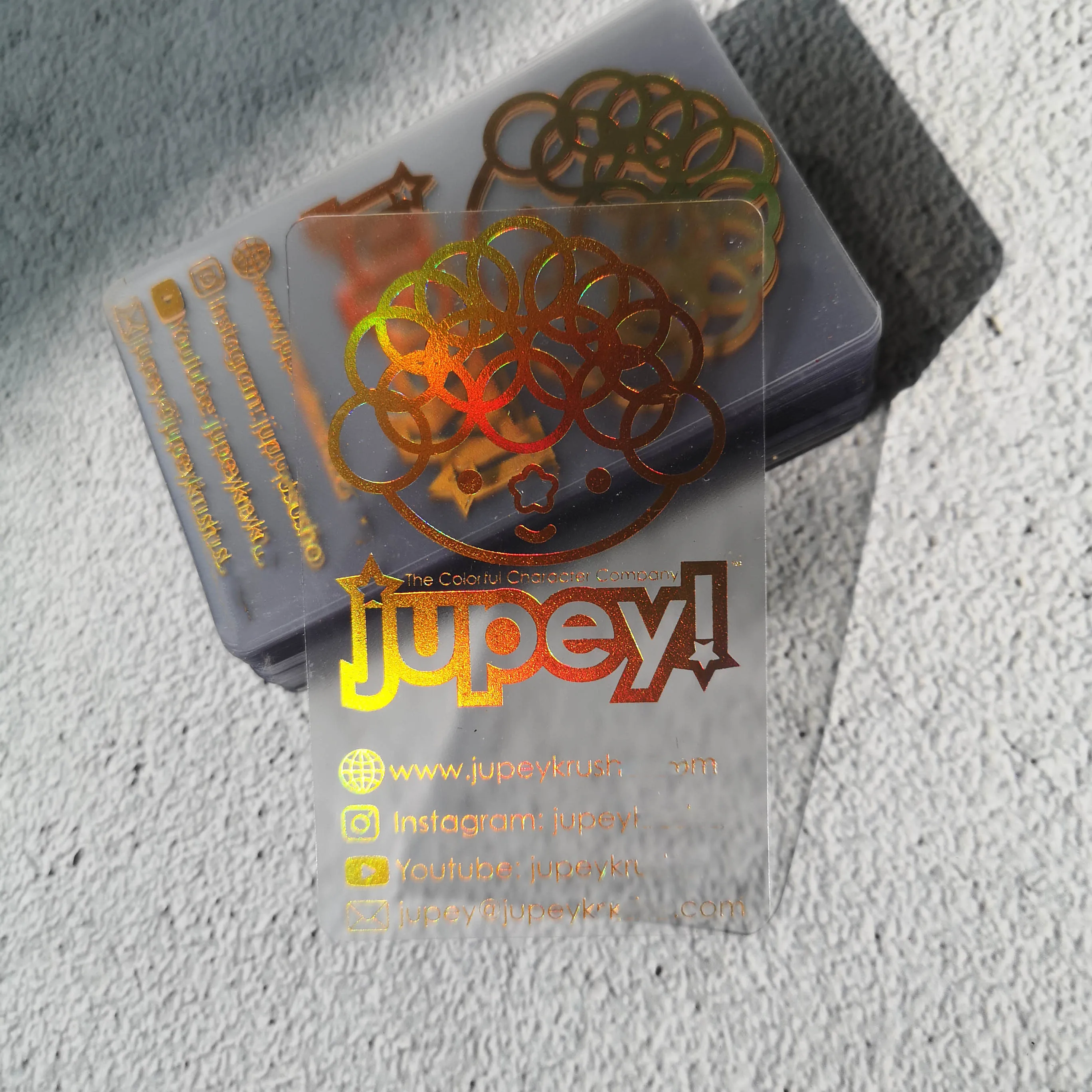 Holographic Neon Transparent PVC Business Cards Foil Print Flash Design with Offset Printing and Hot Stamping Surface Finish Holographic Neon Transparent PVC Business Cards Foil Print Flash Design with Offset Printing and Hot Stamping Surface Finish