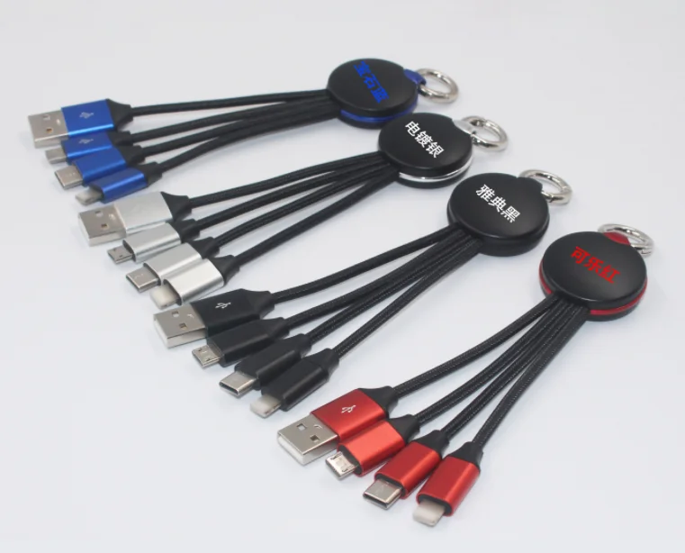 Pogo рекламный Подарочный кабель 3 в 1 зарядный кабель для мобильного телефона usb Луженый Медный Кабель нейлоновая оплетка для apple micro type c usb