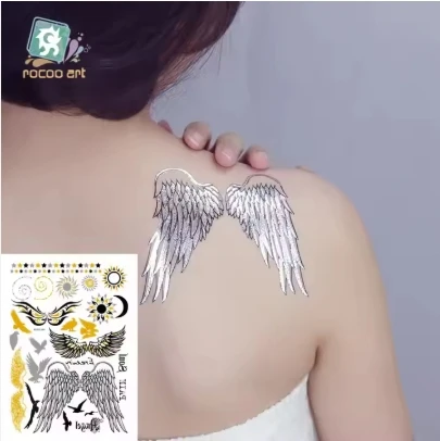 Bird Wing Star Sun Design Metallic Temporary Tattoo