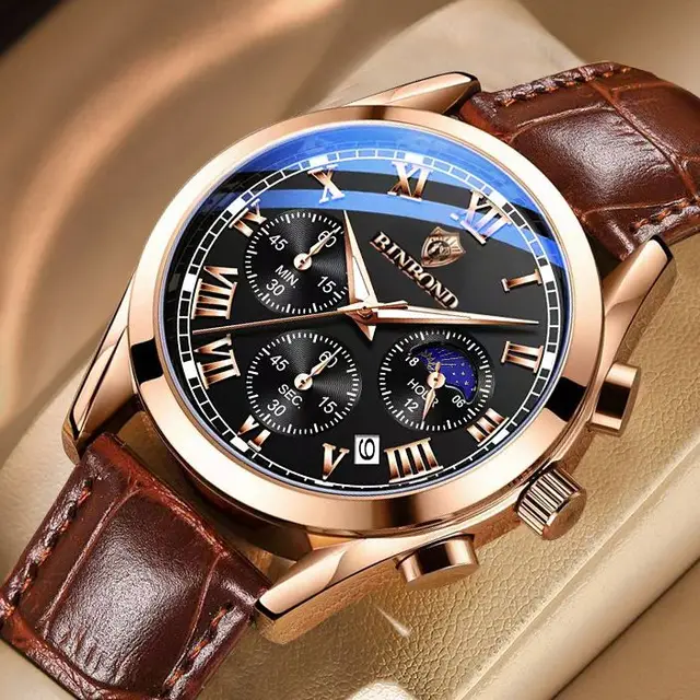 BINBOND reloj Men's Watch Multifunctional Sports Three Eyes Six Needle Watches For Men Waterproof Chronograph Wristwatches Male