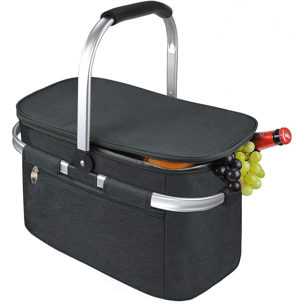Outdoor Foldable Insulated Thermal Food Storage Beach Lunch Cooler Tote Bag Picnic Basket