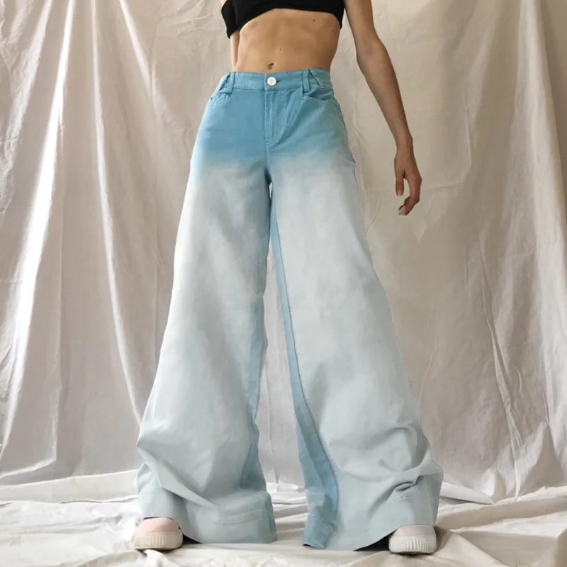 Tie Dye Cargo Denim Pants Y2K Streetwear Jeans High Waist Fashion