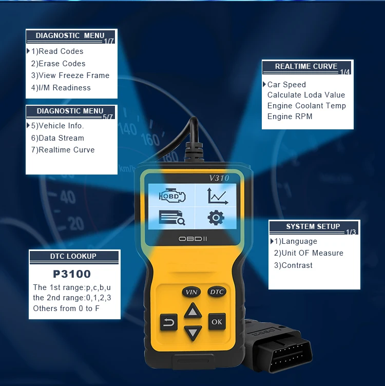 V310B Portable Code Reader ELM327 OBD Ii Car Diagnostic Tools Automotive Scanner Vehicle Tools Handheld Car Scanner