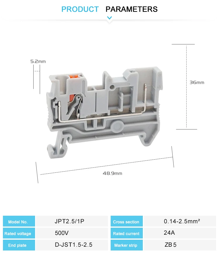 PT 2,5/1P Plug-in-Klemmenblock Push-in/Stecker 2,5 mm2 Kabelsockel PPH2.5-1/2/3/4/5/6/7/8/9/10 Pin Testadapter DIN-Schienen-Stecker – Detail 9