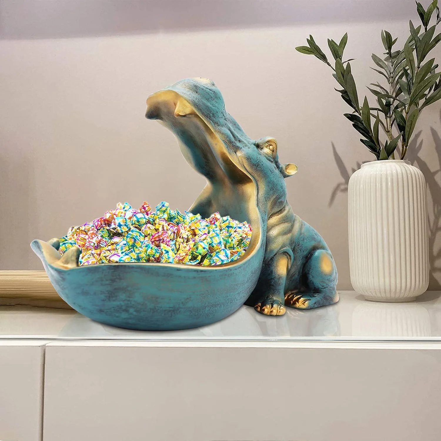 product resin figurine hippo big mouth key storage bowl for candy dish jewelry earrings holder498-3