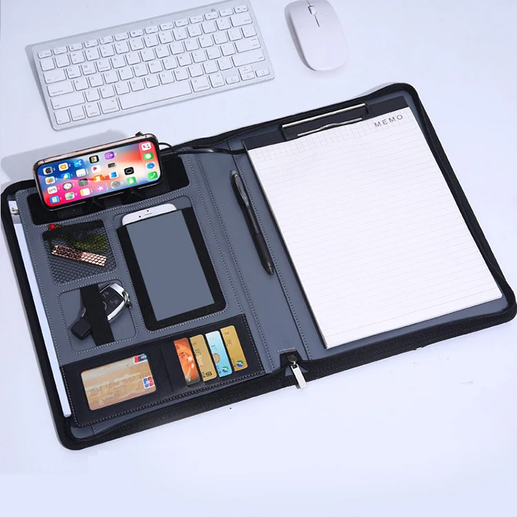 Business Meeting File leather organizer document portfolio folder with wireless charge function