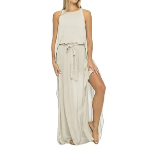 Custom High Quality Women's Spring Summer Casual Solid Drapey Sleeveless Breathable  Maxi Beach Dresses