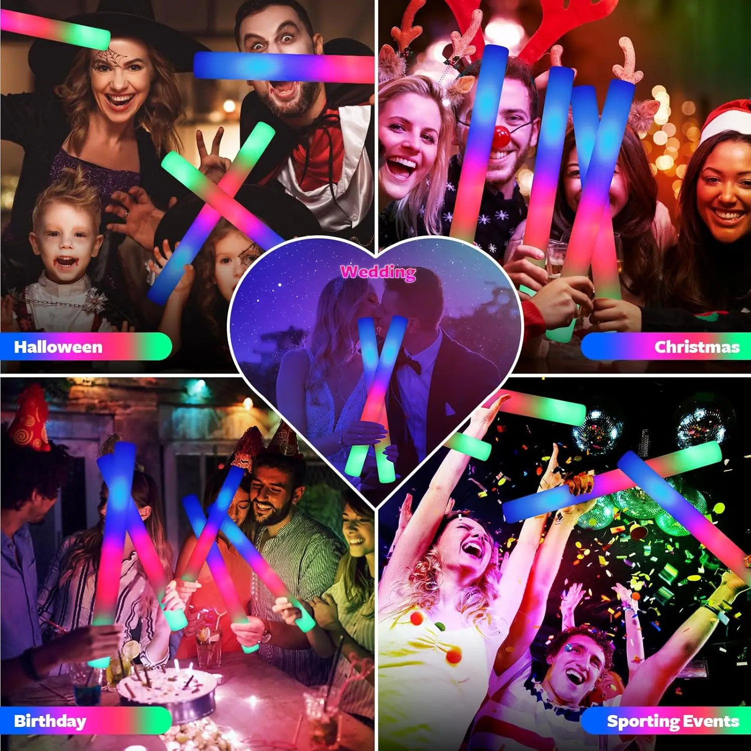 Wholesale RGB Custom Logo Cheering Glowing Light up Party Led Foam Sticks for Concert Parties Neon Party