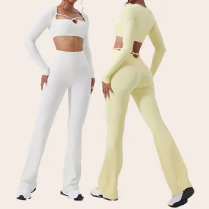 Wholesale Long Sleeve Yoga Fitness Front Cross Thin Straps Activewear Fitness Sports Sets Outdoor Running Suits