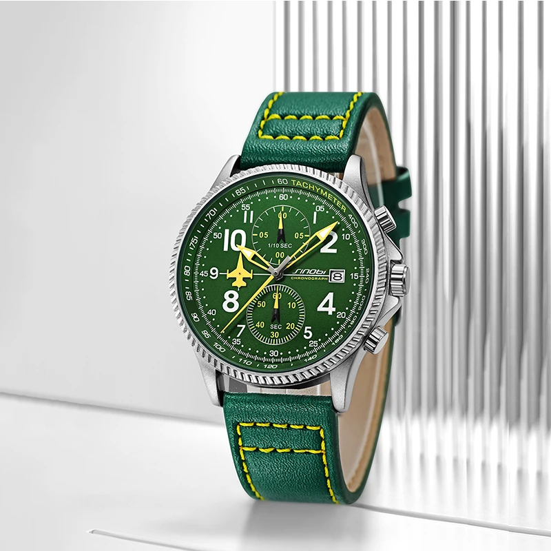 SINOBI Hombres Regalo Nuevo Lujo Moda Piloto Relojes de cuarzo