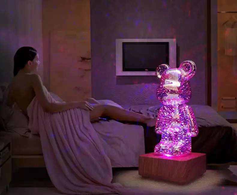 Factory Supply Glass Desktop Decorative Lights Led Atmosphere Colorful Luminous 3d Fire Work