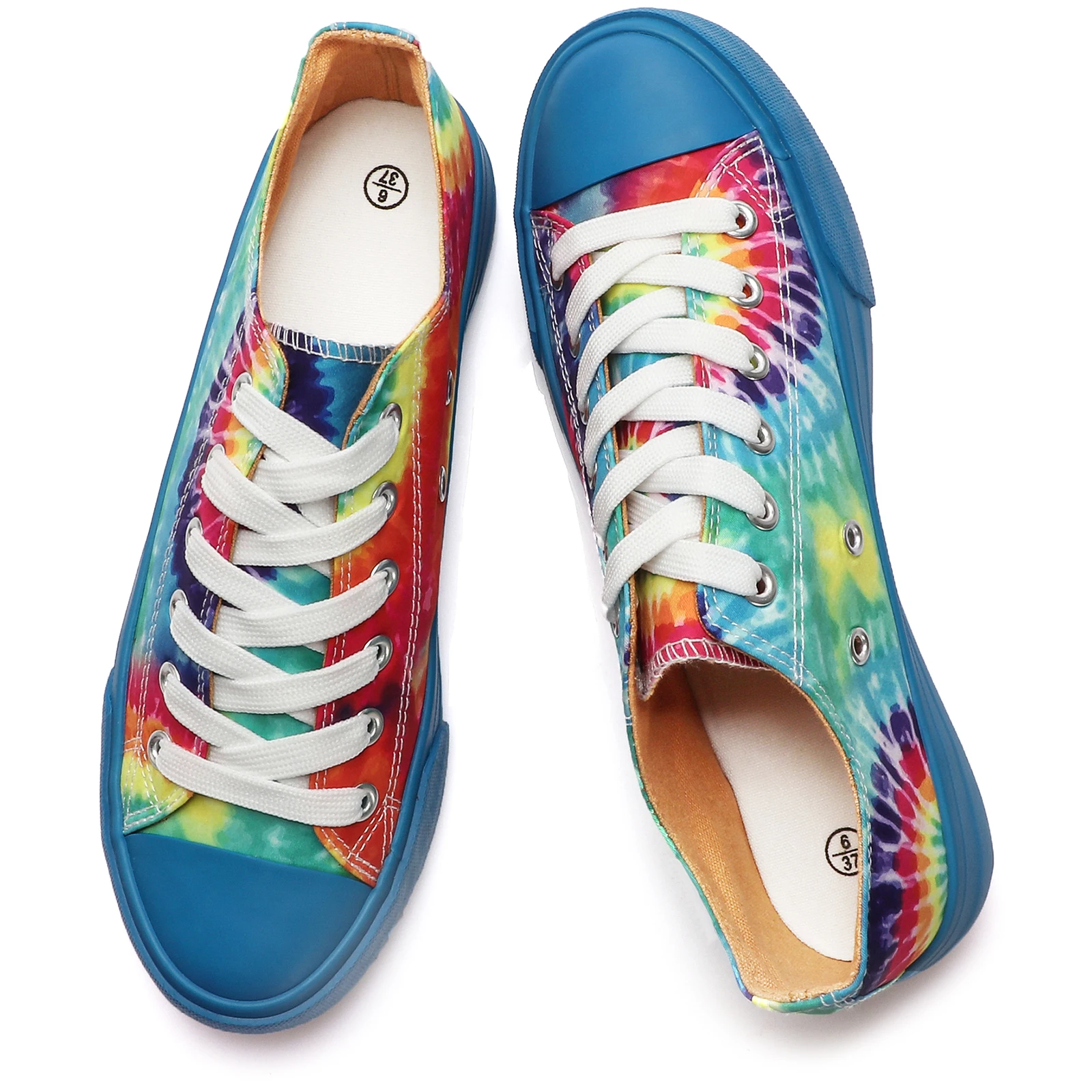 Women's Custom Canvas Sneakers 2024 Fashion Rainbow Tie Dye Low Top Lace-up  Casual Walking Style for Summer and Autumn