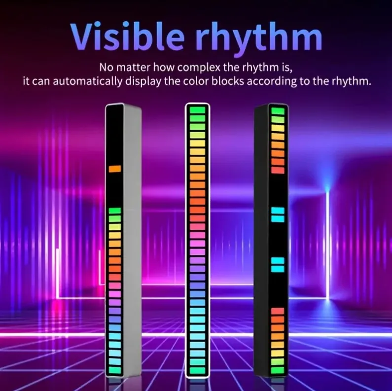 Smart Home 32 LED Decorative Lighting Multi-Color Music & Motion Sensor Rhythm Light with USB White Shade for Home Decoration