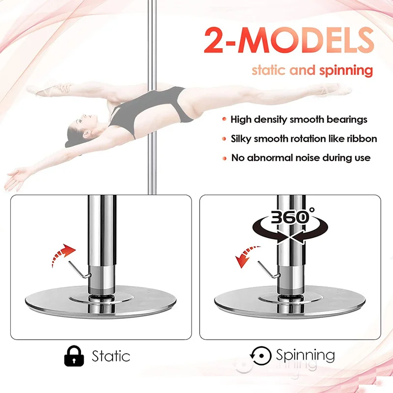 Silicone Dance Pole - 45mm Removable Spinning & Static Pole For Home Fitness, No Drilling Required