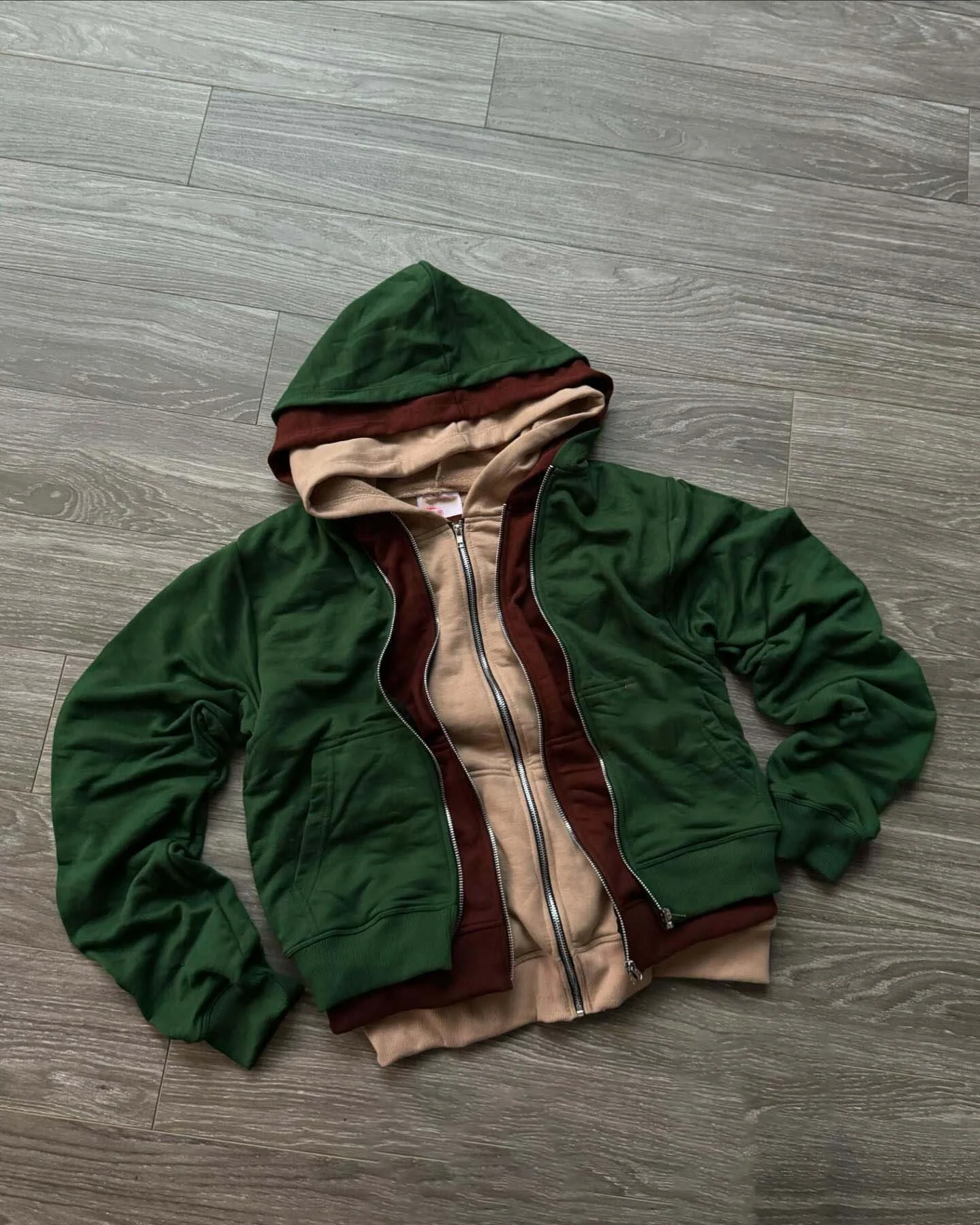 Salati Custom Unisex Hoddie Jacket Zipup Heavy Blank Color Block Cut and Sew Three Triple Layer Oversized Zip up Hood Hoodie Men