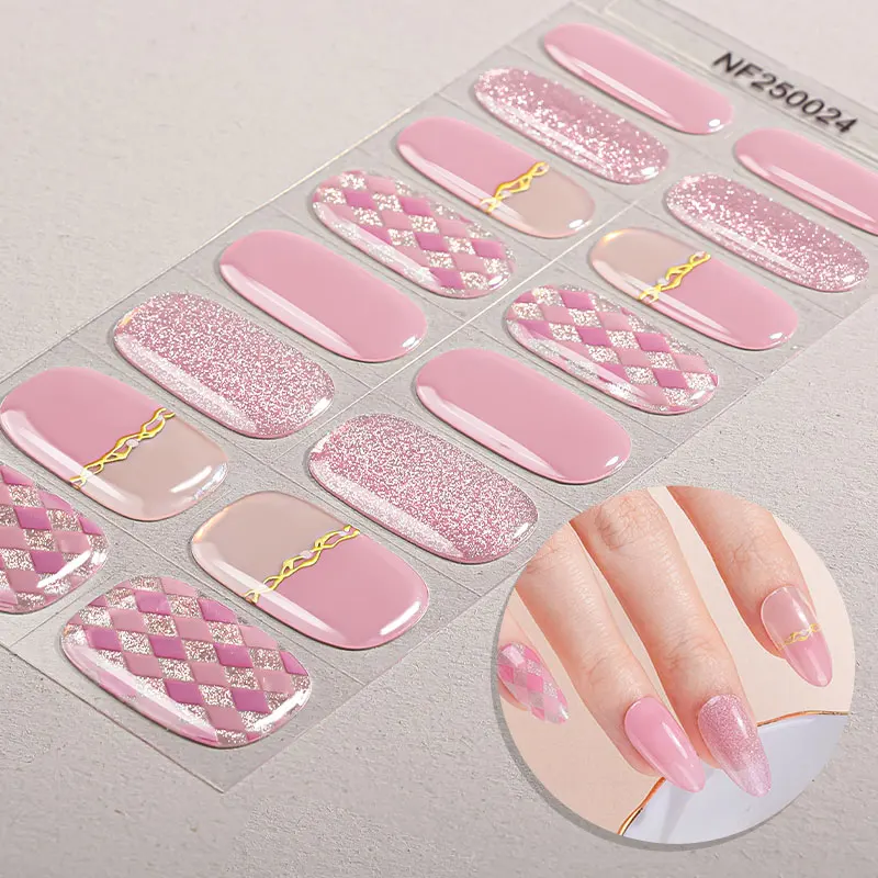 Neue Trends Gitter Diamantmuster Schachbrett-Design Glitzer Gel Linie Nagelkunst Halbgehärtetes Gel Nagelstreifen