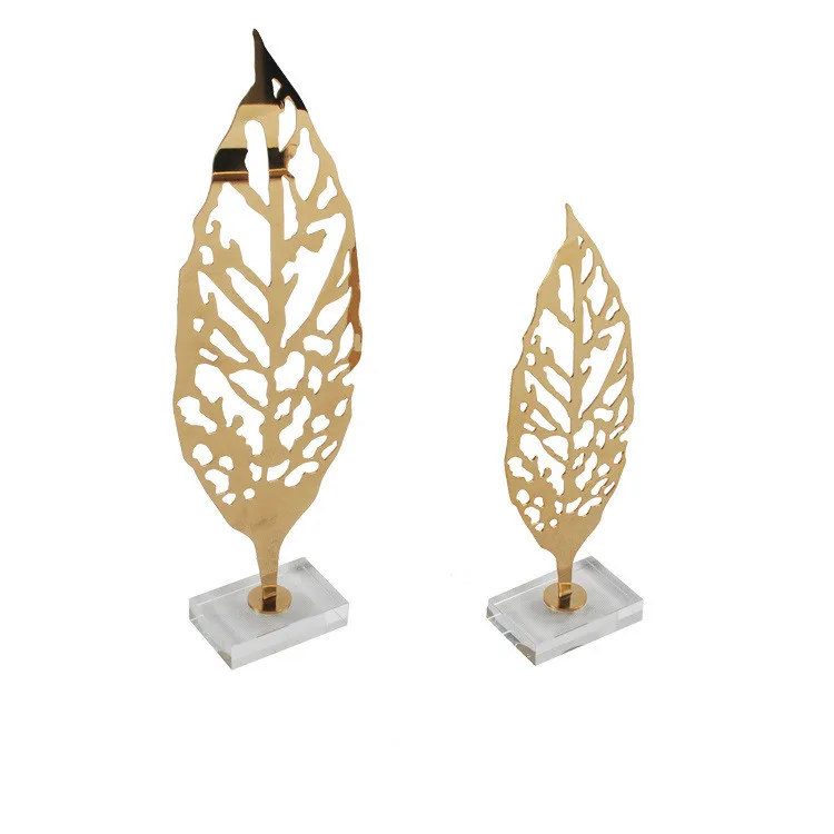Modern Home Tabletop Leaf Statue Decor Feuille En Metal Deco Living Room Decoration Luxury Gold Metal Palm Leaf Shape Sculpture