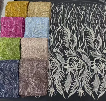 Shiny Tulle Bridal Lace Fabric Mesh Polyester Soft Mesh Beads Lace for Sale