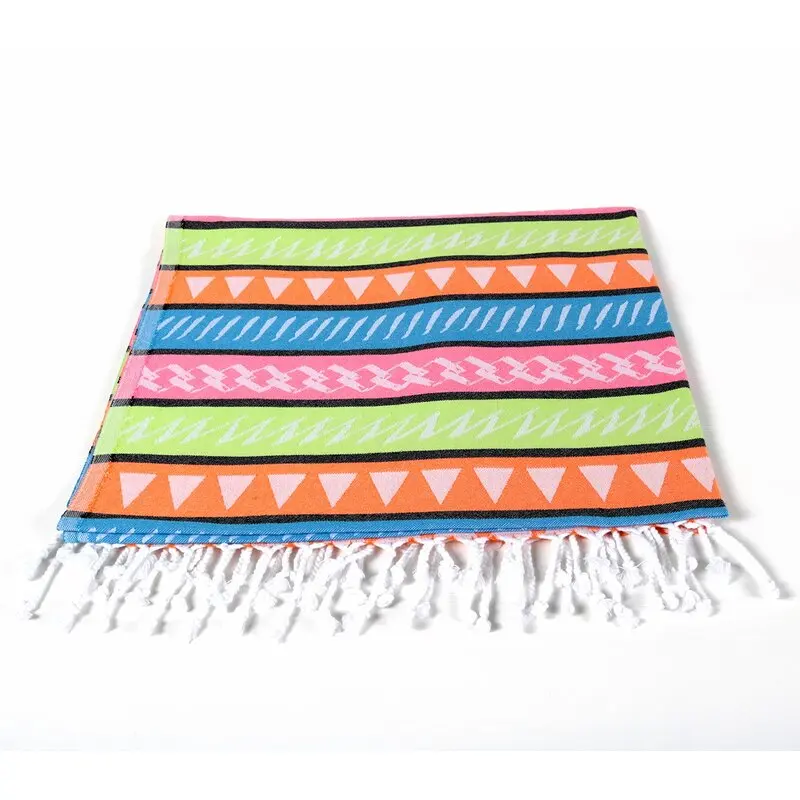 Customizable 100% Cotton Ribbed Beach Towels with Tassels Chair Cover Rainbow Beach Towels Sets under 5