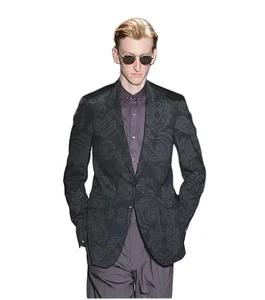 European American Jacquard Brocade Forged Cashew Flower Jacket Slim Fit Single Breasted Blazers for Casual Formal Weddings