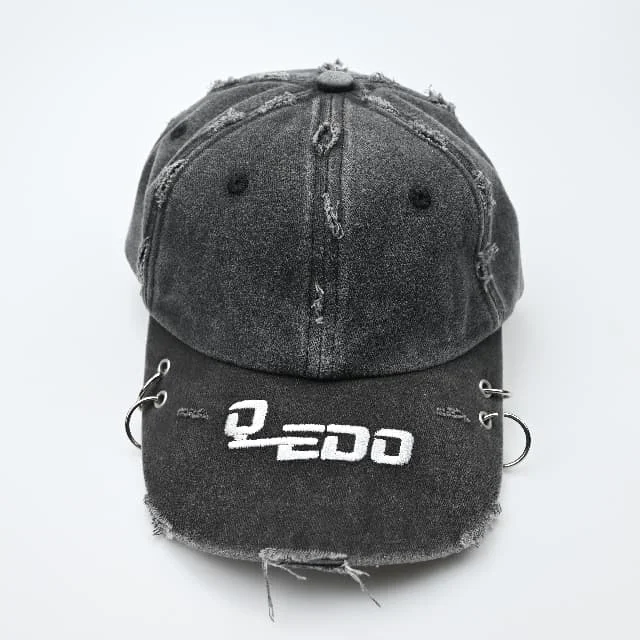 Street Style Iron Ring Torn Holes Fashion Design Washed Vintage Hat Custom Embroidery Logo Hats Men Baseball Caps