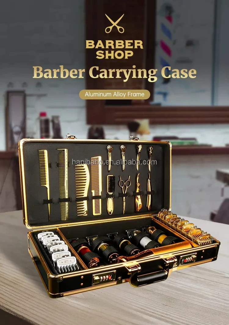 High Grade Luxury Salon Dedicated Hairdresser Briefcase Golden Aluminium Material Barber Tools