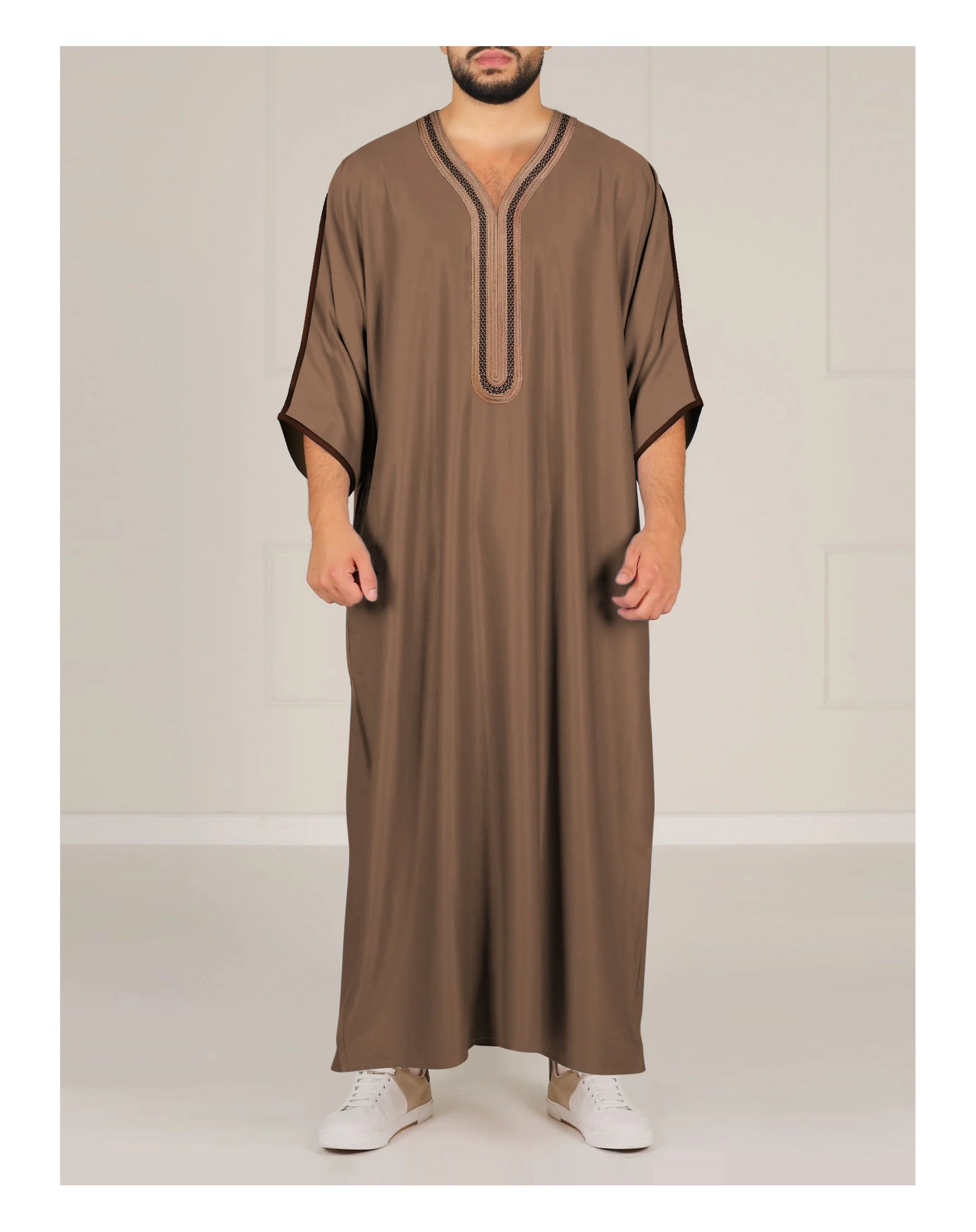 Gcroet Thobe Kaftan voor heren, ademende en comfortabele V-hals