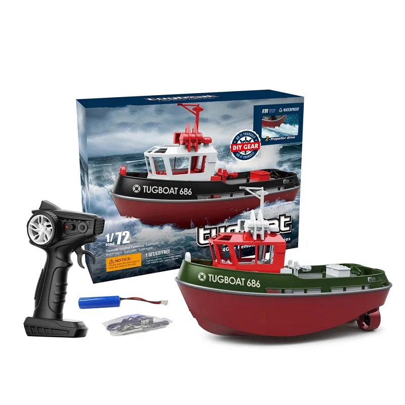 RC Boat Tugboat with LED Lights Dual Motor Design RC Harbor Working  Boat Electric Remote Control Tugboat for Adult Kids