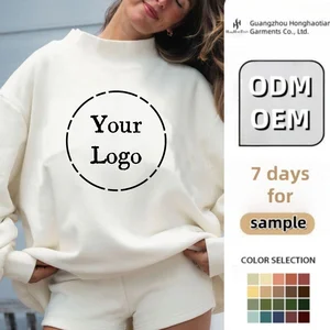 ODM Custom Mockneck Cotton HeavyWeight Jumper Embroidered Soft Fleece Turtlenecks Crewneck Oversized Mock Neck Sweatshirt Women